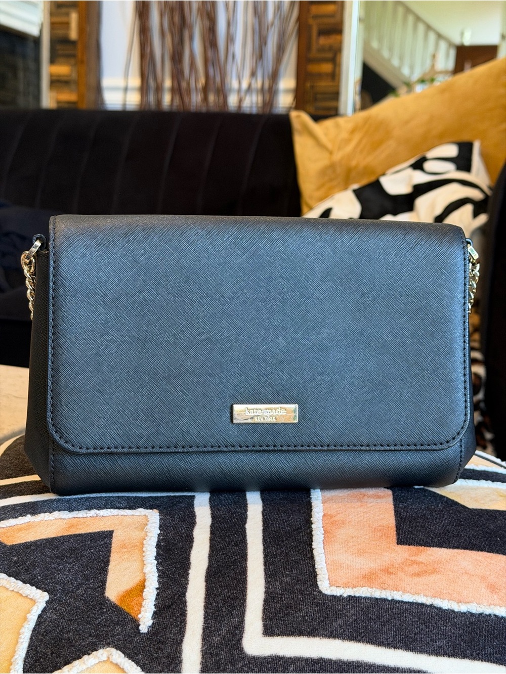 Kate Spade Black Saffiano Leather Crossbody with Gold Hardware